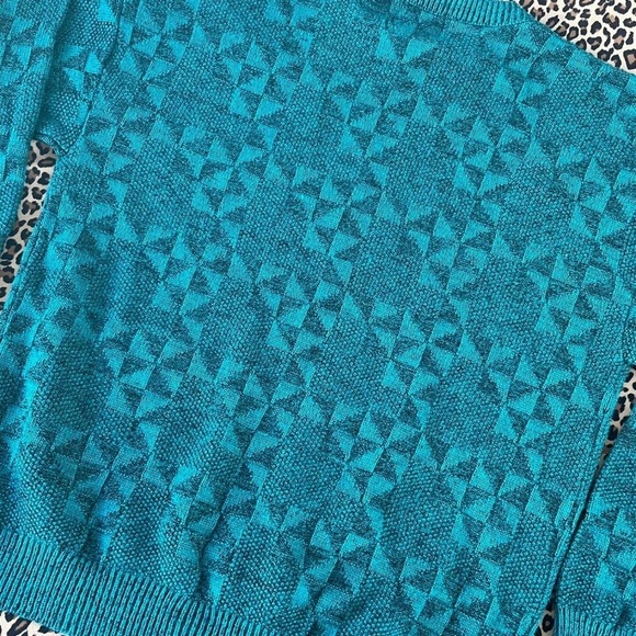 Vintage Dad Sweater Green 90s Grandpa Aesthetic Triangle Print USA Made Large - Picture 5 of 8